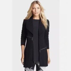 Eva Varro Barcelona Jacket Womens Large Navy Blue Open Front Zipper Long $317